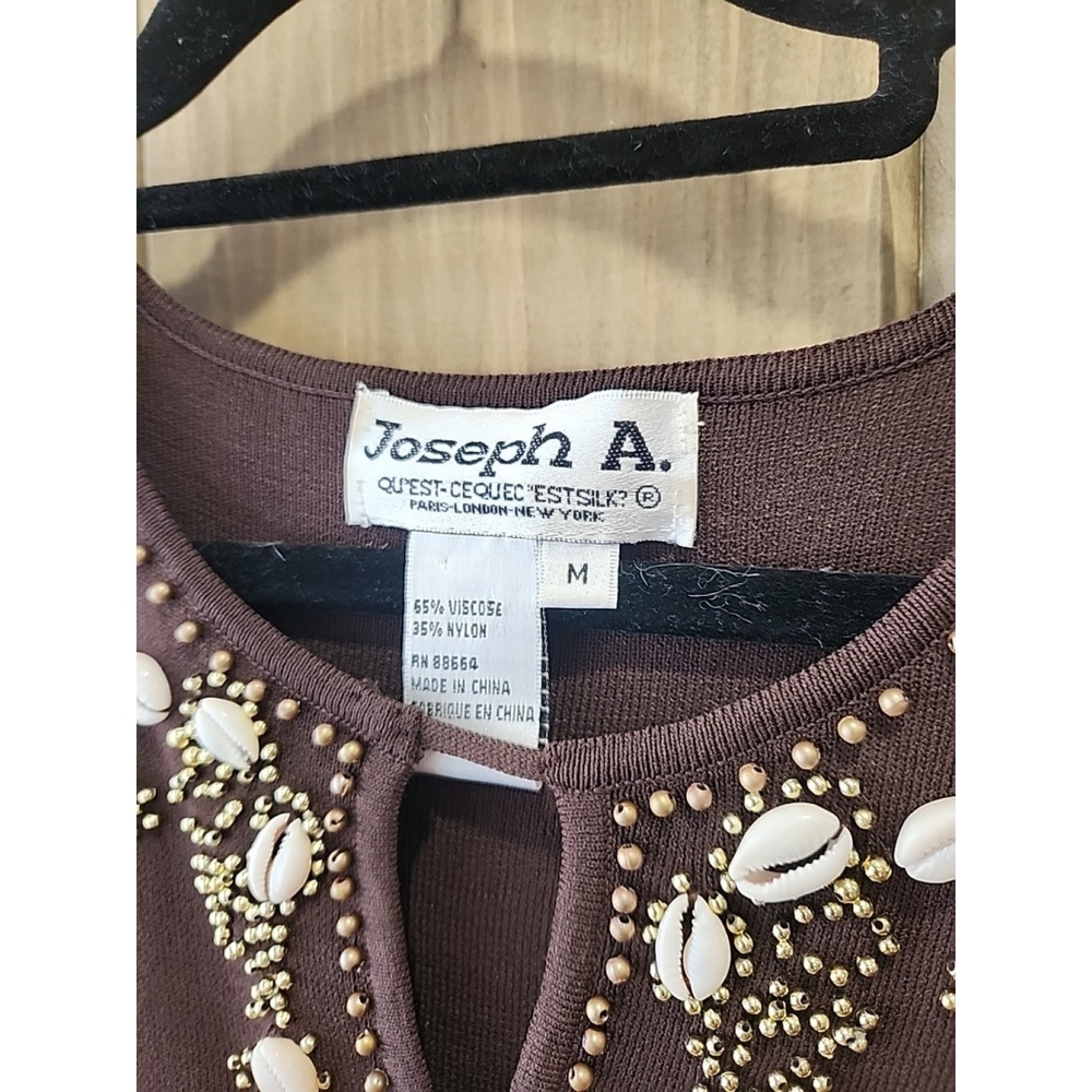 Joseph A. Sweater with Beads And Cowrie Shells on Front Neckline Size Medium - Picture 2 of 6